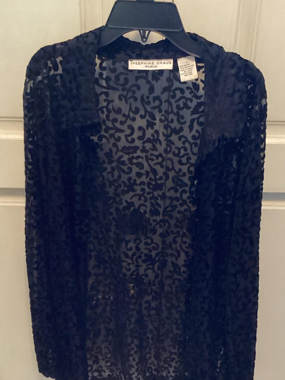 Josephine Chaus Black Sheer Burnout Velvet Long Sleeve Blouse